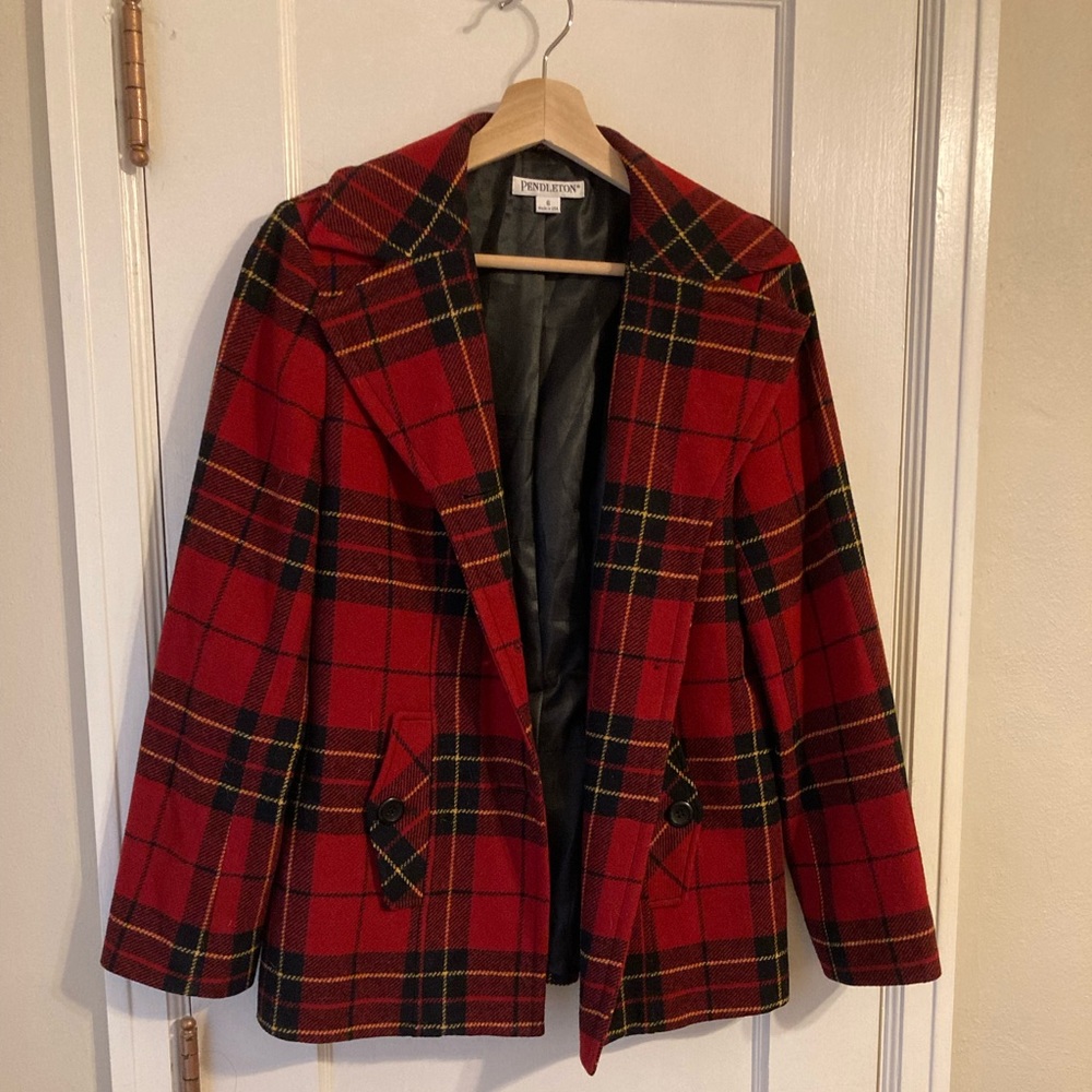Pendleton plaid coat (100% wool&lambs wool)